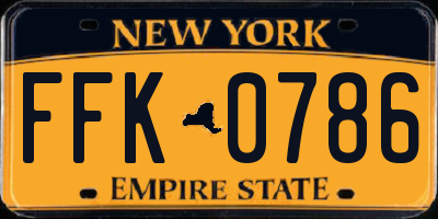 NY license plate FFK0786