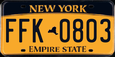 NY license plate FFK0803