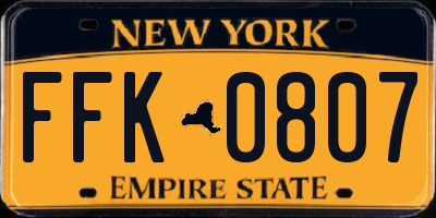 NY license plate FFK0807