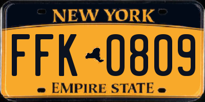 NY license plate FFK0809