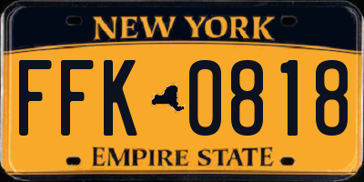 NY license plate FFK0818
