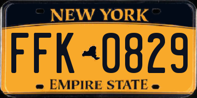 NY license plate FFK0829