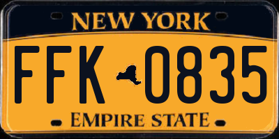 NY license plate FFK0835