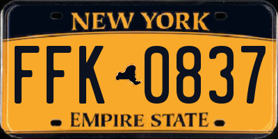 NY license plate FFK0837