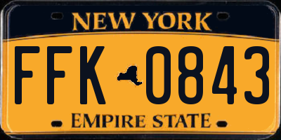 NY license plate FFK0843