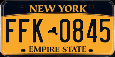 NY license plate FFK0845