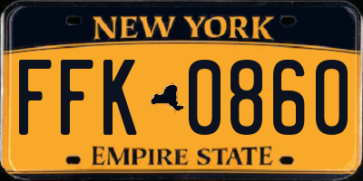 NY license plate FFK0860