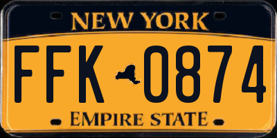 NY license plate FFK0874