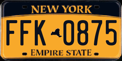 NY license plate FFK0875