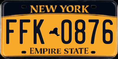 NY license plate FFK0876