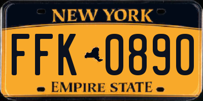 NY license plate FFK0890