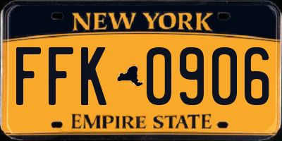NY license plate FFK0906