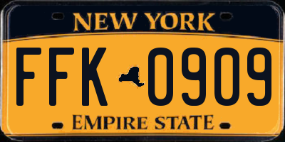 NY license plate FFK0909