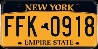 NY license plate FFK0918