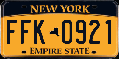 NY license plate FFK0921