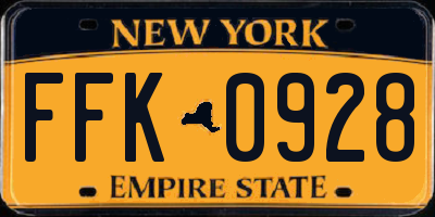 NY license plate FFK0928