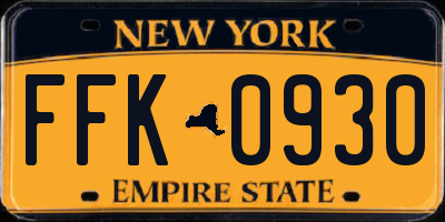 NY license plate FFK0930