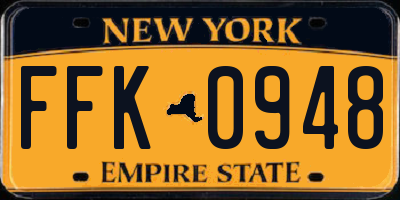 NY license plate FFK0948