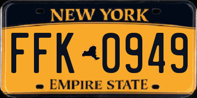 NY license plate FFK0949