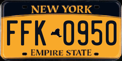 NY license plate FFK0950