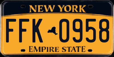 NY license plate FFK0958
