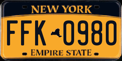 NY license plate FFK0980