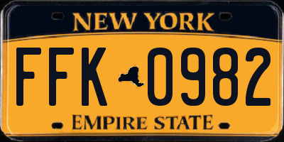 NY license plate FFK0982