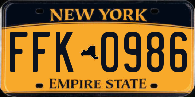 NY license plate FFK0986