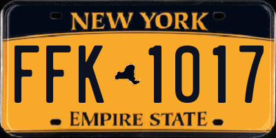 NY license plate FFK1017