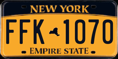 NY license plate FFK1070