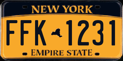 NY license plate FFK1231