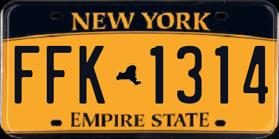 NY license plate FFK1314