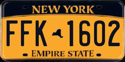 NY license plate FFK1602