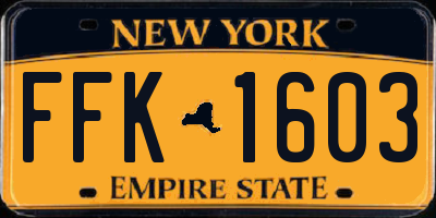 NY license plate FFK1603
