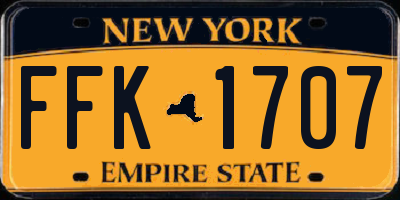 NY license plate FFK1707