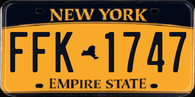 NY license plate FFK1747
