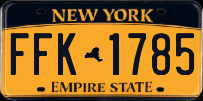 NY license plate FFK1785