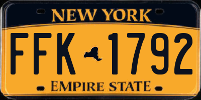 NY license plate FFK1792