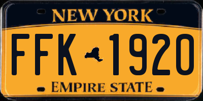 NY license plate FFK1920