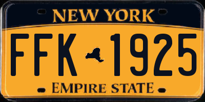 NY license plate FFK1925