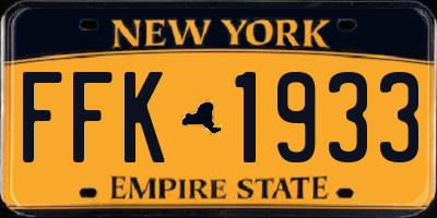 NY license plate FFK1933