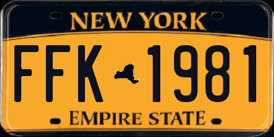 NY license plate FFK1981