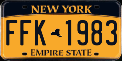 NY license plate FFK1983