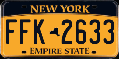 NY license plate FFK2633