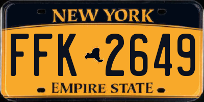 NY license plate FFK2649