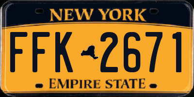 NY license plate FFK2671