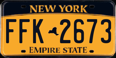 NY license plate FFK2673