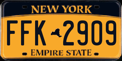 NY license plate FFK2909