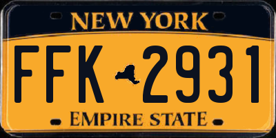 NY license plate FFK2931
