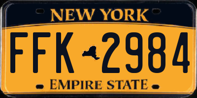 NY license plate FFK2984